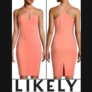 Likely Charles Cocktail Mini Dress Halter Keyhole Club Bodycon Apricot Sherbet